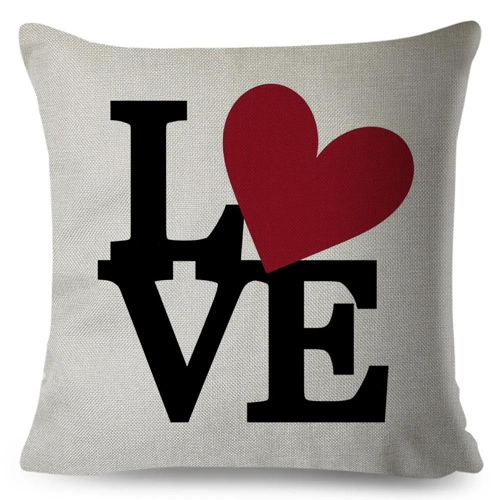Nordic Style Love Heart Letter Pillowcase Decor Flower Printed Pillow Case for Home Car Sofa Polyester Cushion Cover X