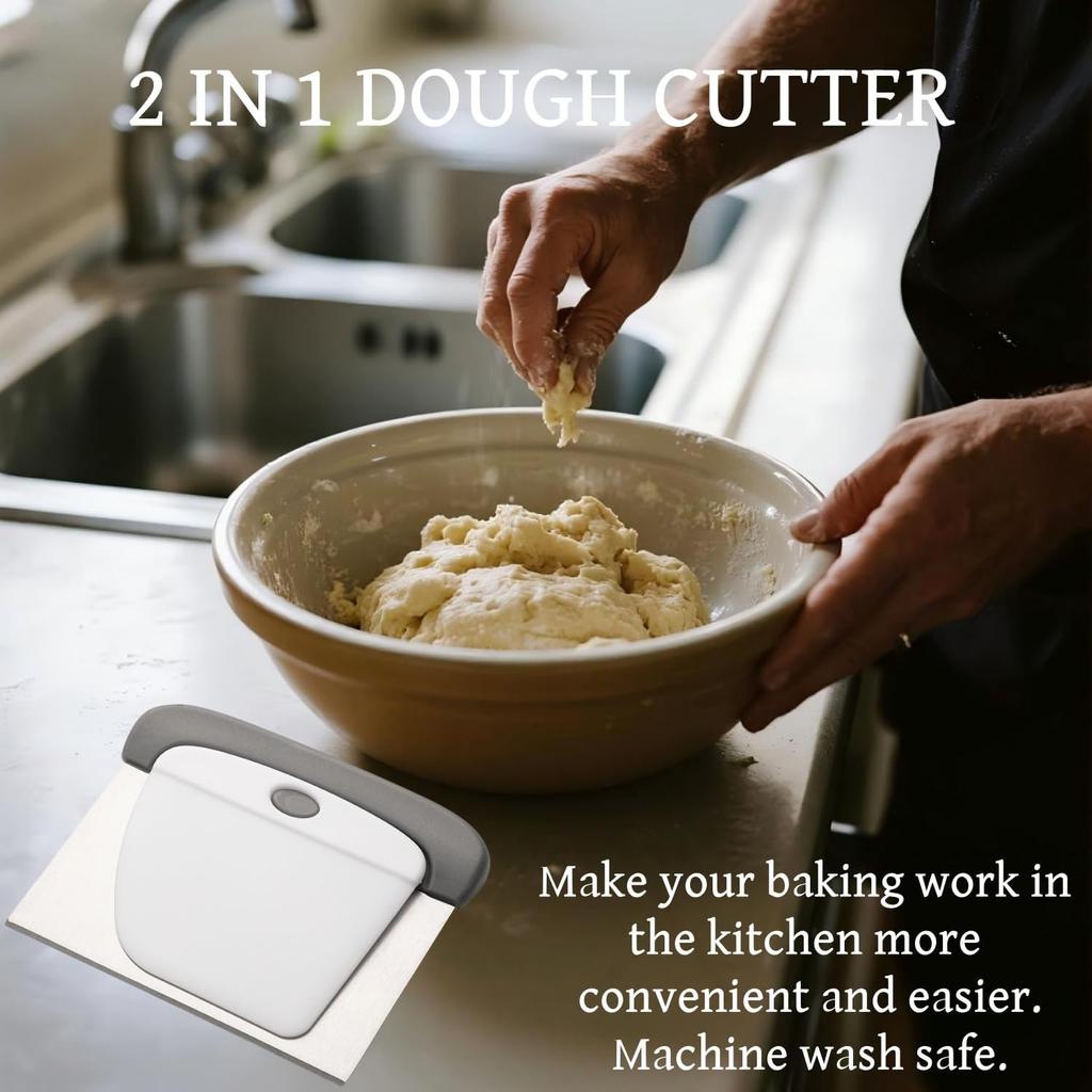 Kitchen Scraper - 2-in-1 Stainless Steel Bench Scraper & Dough Cutter, Dough Scraper for Kitchen Baking, Baking Tool for Flour, Fruits, Pizza with
