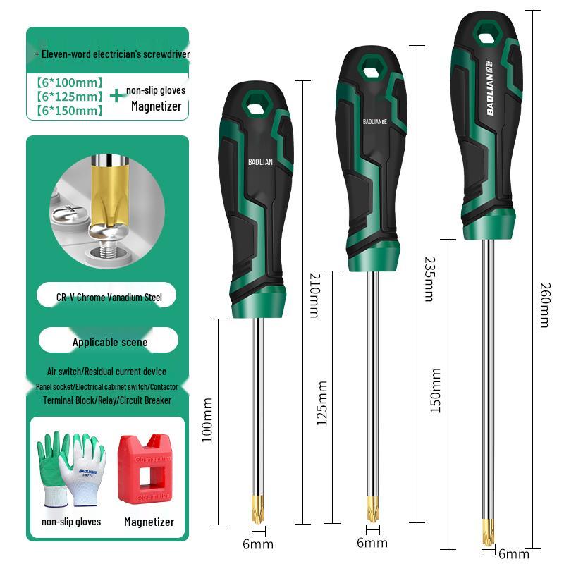 11-Piece Industrial Grade Magnetic Electrician Screwdriver Set - S2 Phillips & Slotted