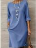 Elegant European & American Style Round Neck Dress with Pockets