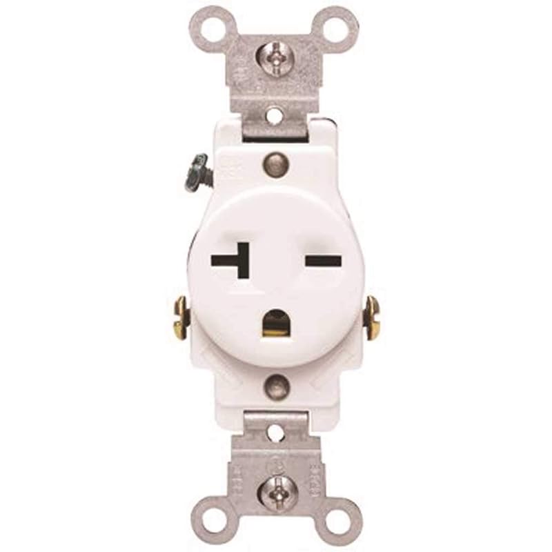 

Leviton 20-амперна, 250-вольтова, вузькокорпусна одинарна розетка, прямі контакти, комерційний клас, із заземленням, 5821-W, Біла білий