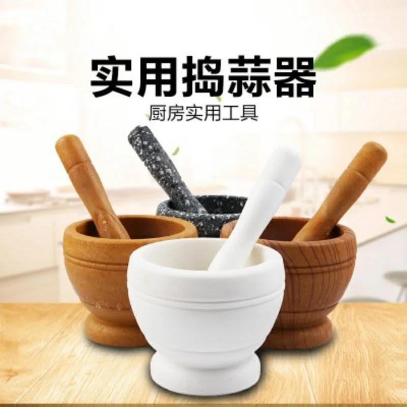 Garlic Masher Bowl StoneMortar Masher Multi-function Manual Home Garlic Mortar Pot Grinder Bowl Garlic Pot For Home Cook Tools
