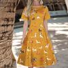 Women's Casual Fashion  Dress Animal Floral Print Round Short Sleeve Waist Mid-Length Swing Dress (with Zipper)