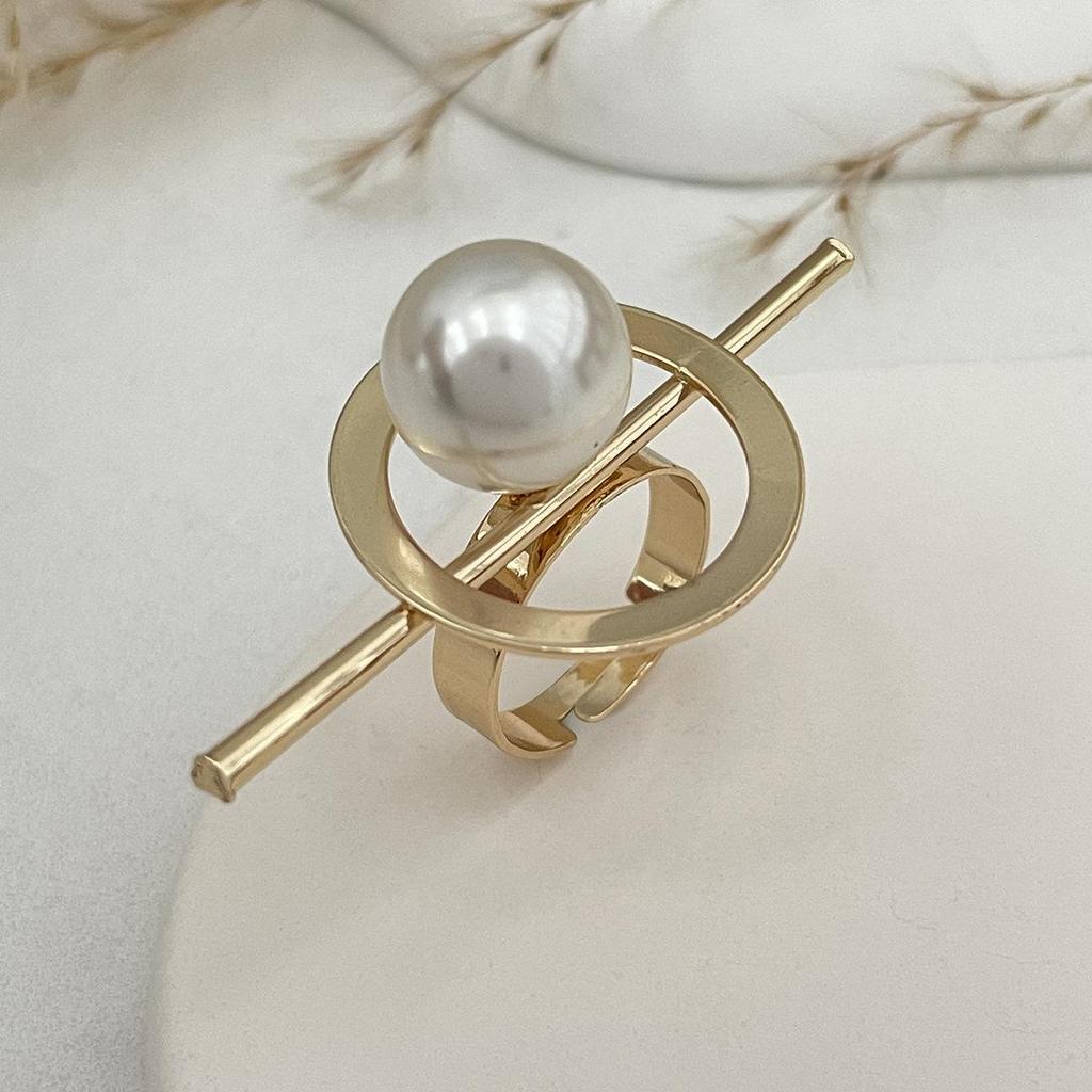 Opening Adjustable Pearl Flowers Rings Vintage Gold Silver Color Retro Exaggerated Metal Alloy Hollow Finger Ring for Women Geometric Jewelry Anillos