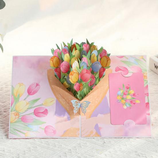 Foldable 3D Greeting Card with Envelope Handmade Decorative Birthday Gift Card Fly-out Holiday Blessings Card