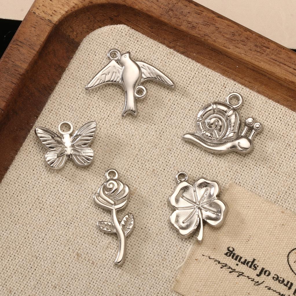 3Pcs Flower&Insect Charms Stainless Steel Exquisite Butterfly/Bee/Rose/Scarab Pendant Necklace Earring Dangle DIY Jewelry Making