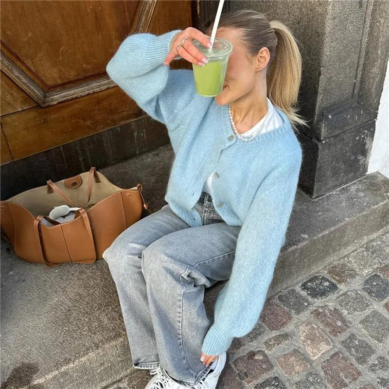Women's Cardigans Button Open Classic Knit Jumpers Casual Solid Color Winter Warm Fall Knitwear Fashion Y2K Streetwear