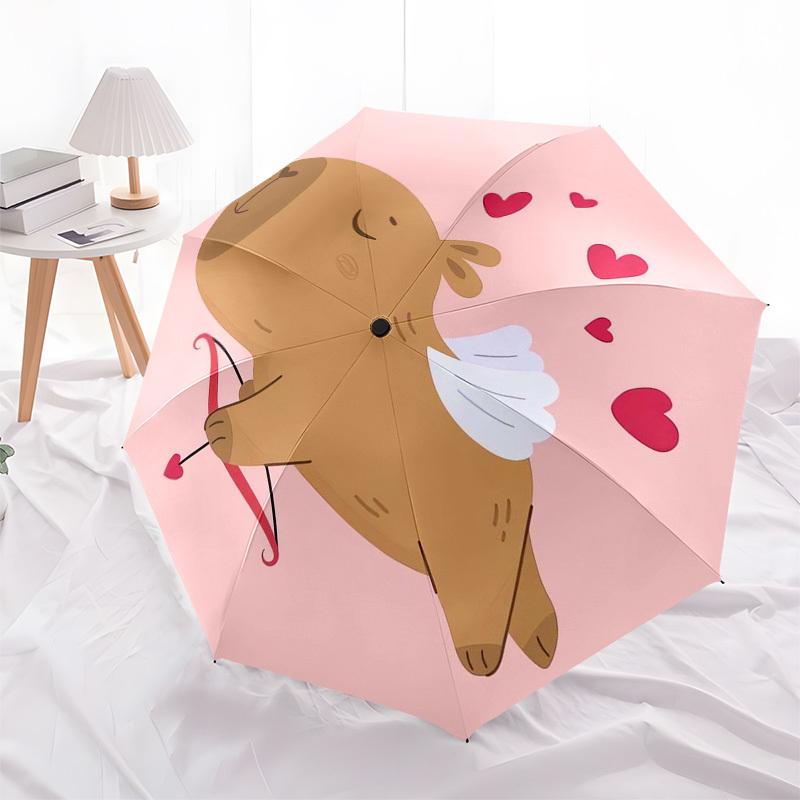 1pc Cupid with bow and arrow, hearts, pink background. Umbrella with Plastic Handle,Suitable for All Seasons Home Travel Outdoor Umbrellaptys31060