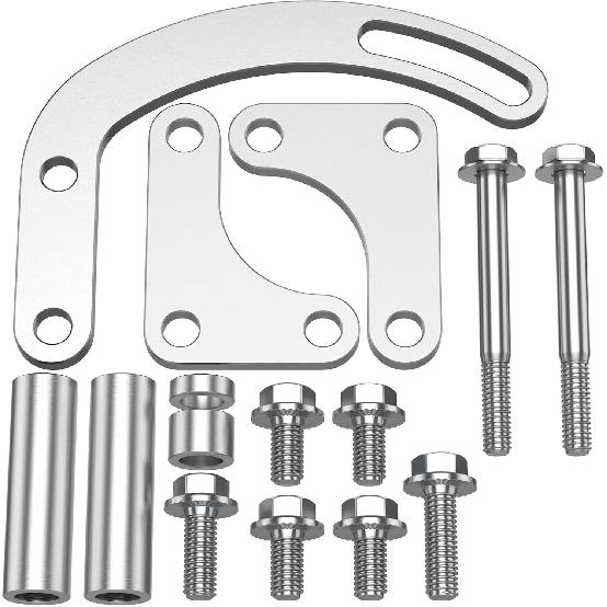 SBC Power Steering Pump Bracket Kit - Adjustable V-Belt Slotted 305 327 383 5.0L 5.7L V8 LWP Low Mount Power Steering Pump Bracket Compatible With