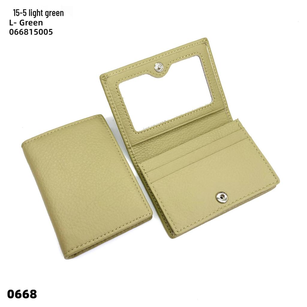 Premium Leather Card Holder: Unisex Cowhide Business Case with Mirror Window, Snap Closure & Coin Purse.