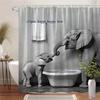 1pc & Adult Elephant with Bathtub Shower Curtain - Black-and-White Photography Design, Minimalist Bathroom Decor, Durable Polyes