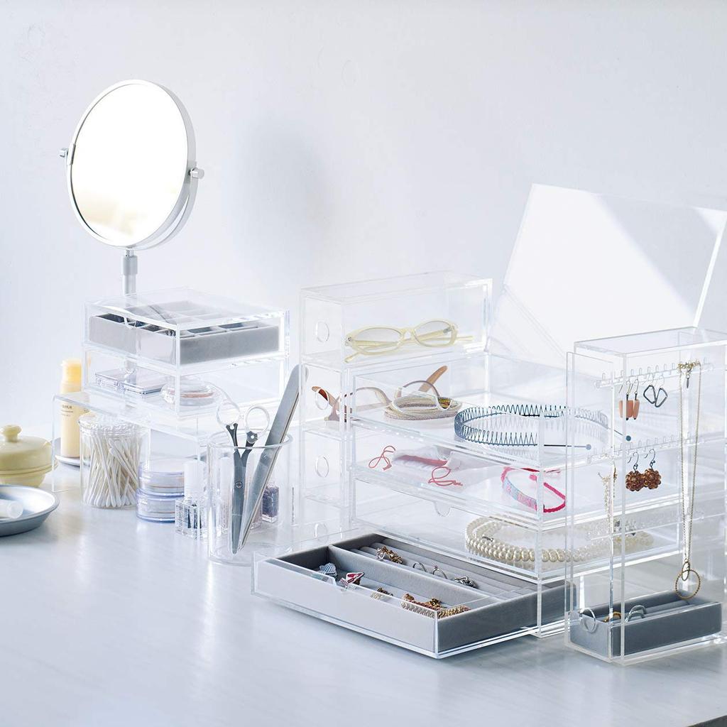 MUJI Stackable Acrylic Case with Two Drawers and Lid, Large, Approx. 25.5cm W X 17cm D X 9.5cm H, Product Number: 38970125