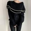 Fashion Trend French Retro Double-layer Ruffle Edge Off-the-shoulder Design Sense Long-sleeved Knitted Sweater Women's Trend