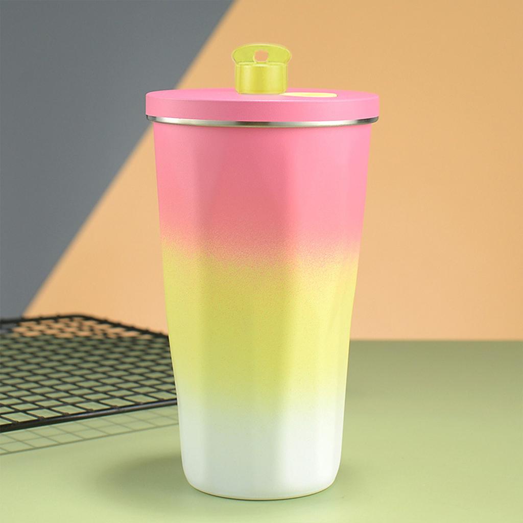 600ML Stainless Steel Insulated Water Bottle Cute Gradient Straw Drinking Cup Home Travel Portable Insulated Tumbler Coffee Cup