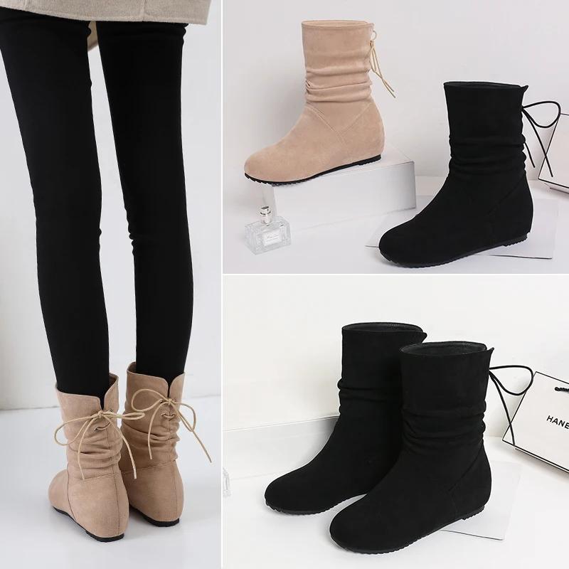 Fashion Vintage Warm Plush Women Ankle Boots Fashion Lace Up Short Booties Winter Comfort Internal Elevation Cotton Shoes