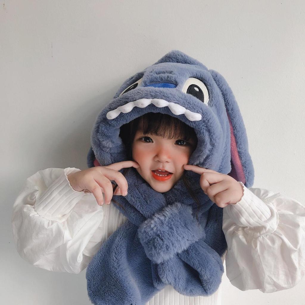 Stitch Kinder Wintermütze und Schal Set mit verdickter Wärme für Kinder im Alter von 2 bis 10 Jahren
