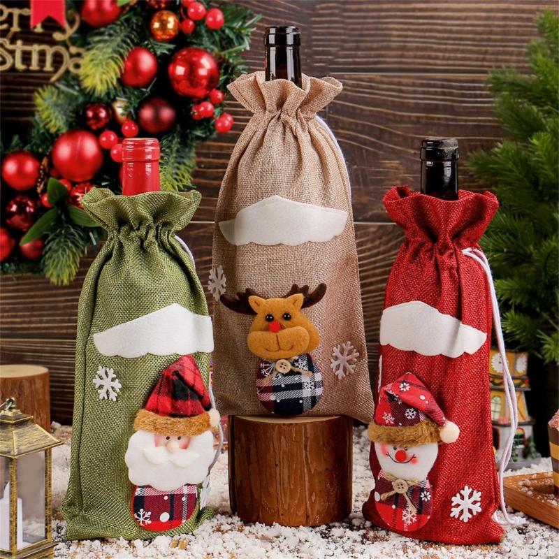 Weihnachtsfeier Dekorationsset 4 Stück Wiederverwendbarkeit Weihnachtsmann Flaschenhüllen für Festival Tischdekoration Haus Bar Zubehör