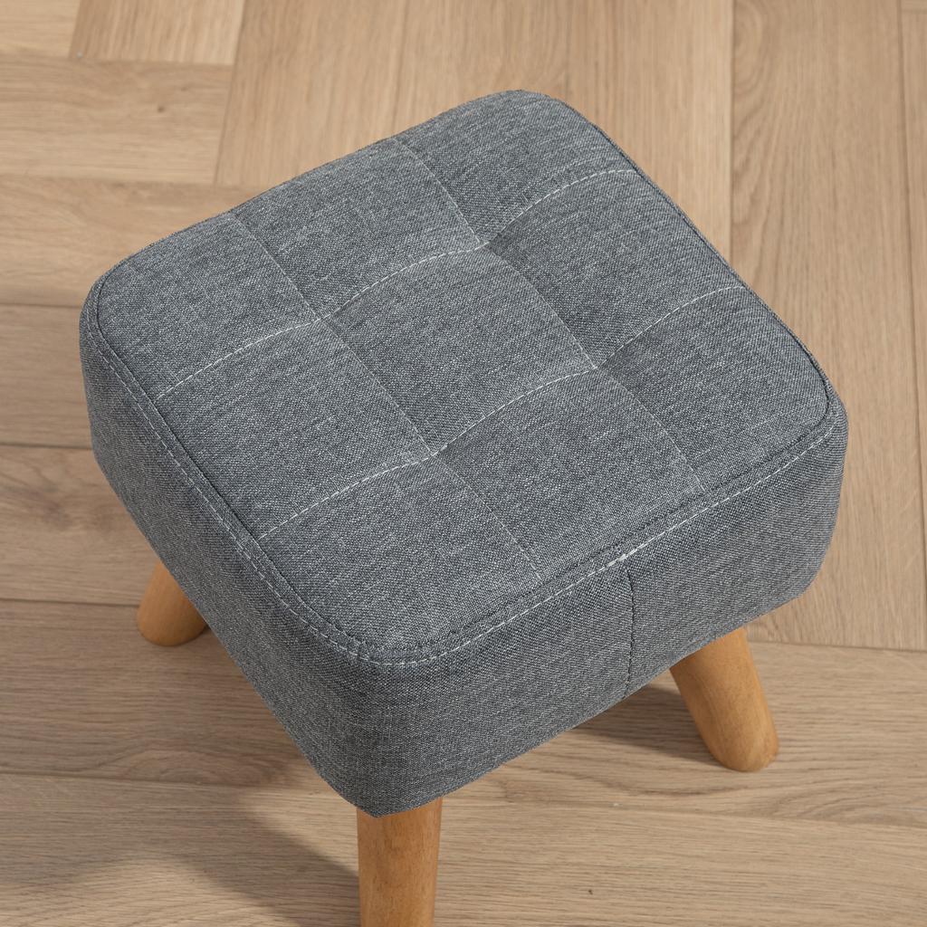 Linen-Look Square Padded Footstool - Grey