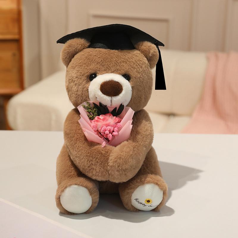 Congratulations Graduation Dr Little Bear Plush Toys Delicate Cuddly Holding Flower Little Bear Doll Pretty Gift To Friends 28cm