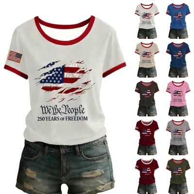 Women's Casual Round Neck Short Sleeve Pullover Printed T-Shirt Top