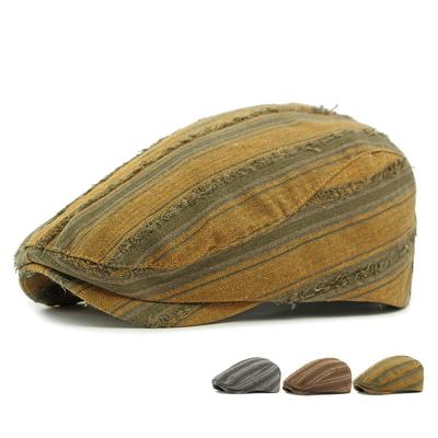 Spring Summer Cap Women's Beret British Vintage Striped Cap Men Peaked Cap