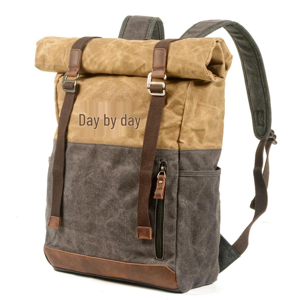 Vintage Waterproof Roll-Top Hiking Backpack - Large Capacity Canvas Outdoor Bag