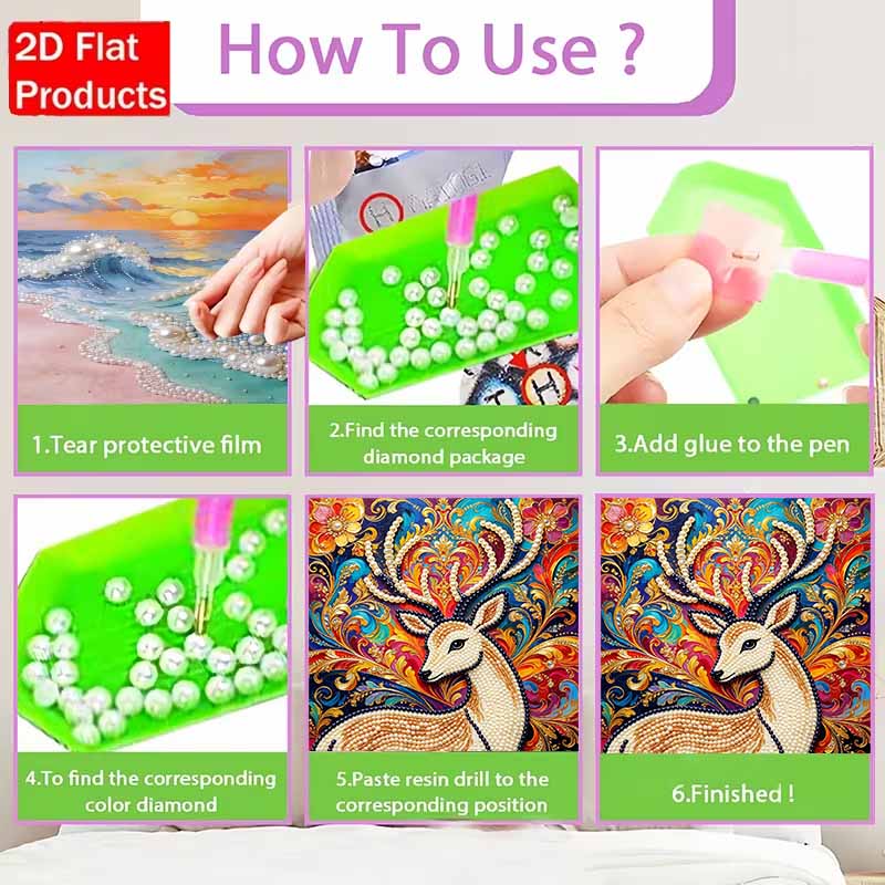 Pearl Painting Art Painting Kit for Adults and Beginners, Vivid Colorful Deer Sparkling Painting Craft Home Wall Decor Handmade Gift Art Piece