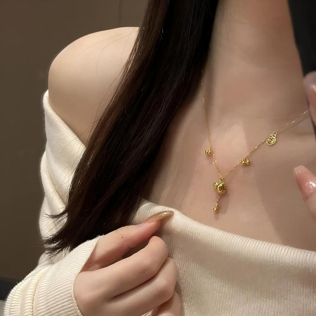 Classic Chinese Style Glossy and Exquisite Gourd Necklace Stereoscopic New In Ethnic Style Tassel Collar Chain Vintage Jewelry