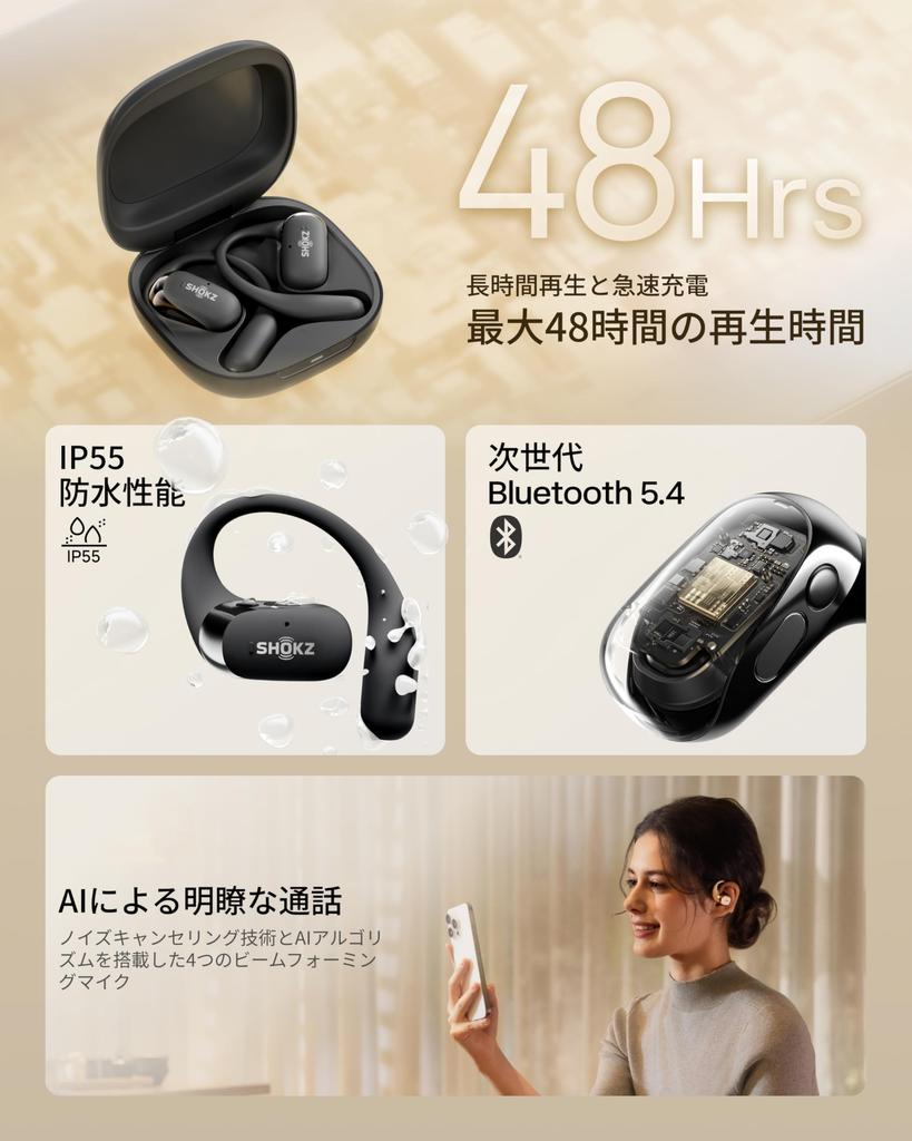 Shokz OpenFit 2 True Wireless Bluetooth Air Automatic with Charging Separate Left and Right at 48 Hours Total IP55 Fast New for Black Open-Ear