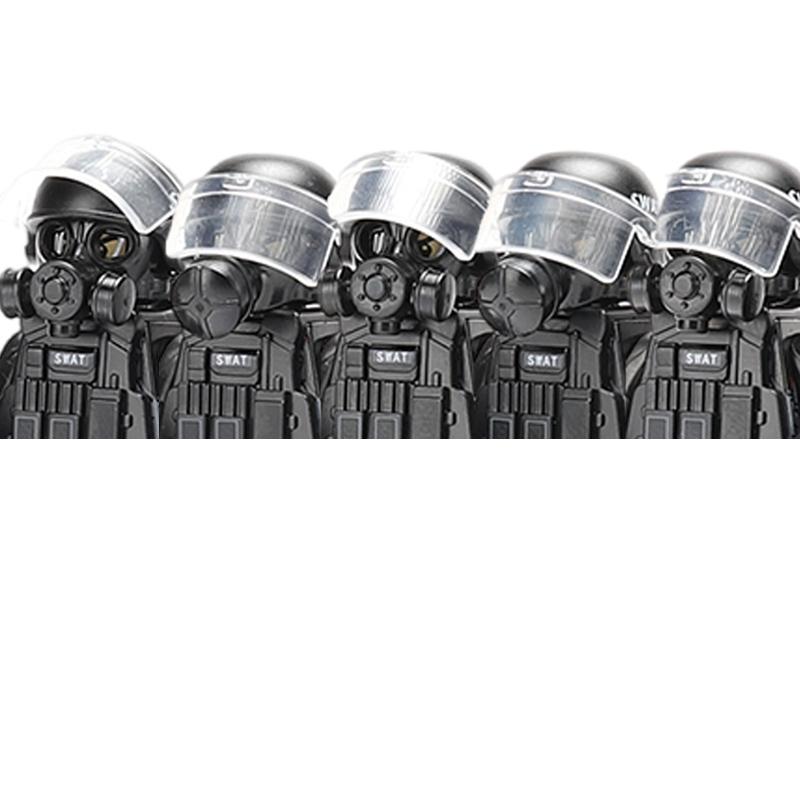 Polizia Cittadina Cina Forze Speciali Blocchi di Costruzione Soldato d'Assalto Figure SWAT Maschera Difesa Gas Armi Militari Mattoncini Giocattoli Bambini