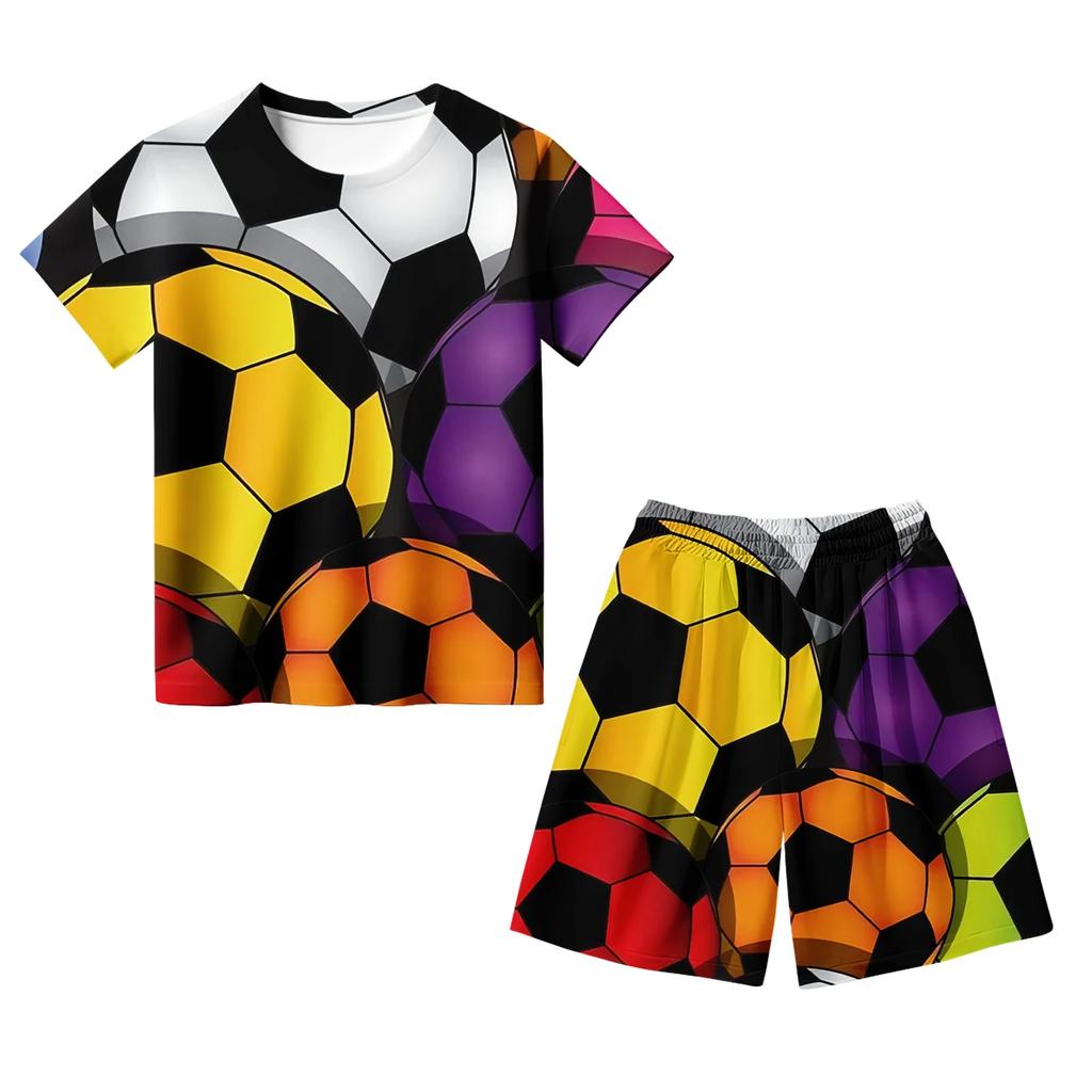 Summer 3D Printed Short Sleeved Football T-shirt Children's Set