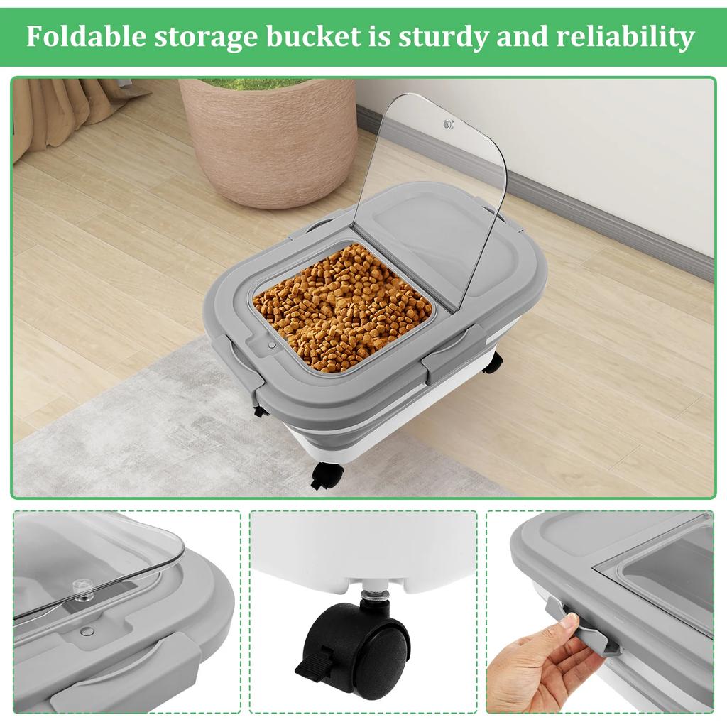 Collapsible Pet Food Storage Barrel Large Capacity Cat Dog Food Storage Container Sealing Kitchen Grain Rice Storage Boxes