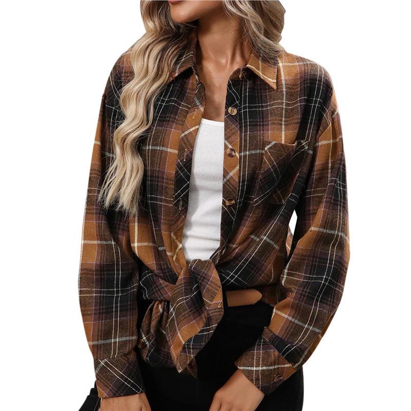 Camicia a quadri lunga da donna rétro - Elegante e versatile per la primavera e l'autunno 2025
