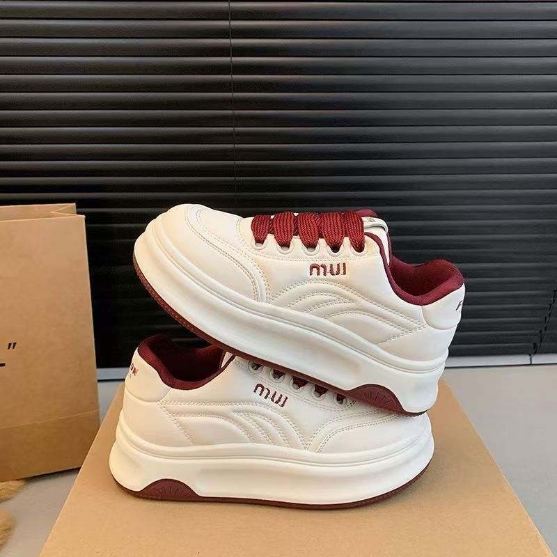 

2025 spring new fashion platform sports casual women s shoes versatile round head leather white shoes heightening women s board shoes 36