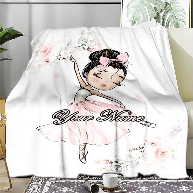 1PC Custom Name Ballerina Pink Dreams Outdooor Flannel Blankets Patterns Throw Blanket All-Season Soft Gift for Couch, Bed, Camping Gifts