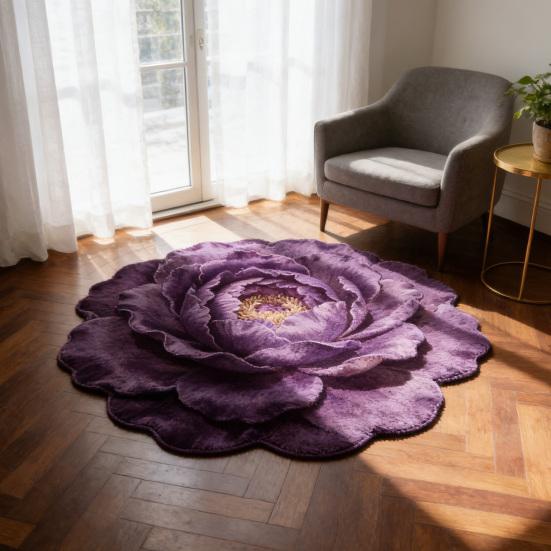 3D Blume Bereichsteppich Optische Illusion Blumenmuster Samtteppich Rutschfeste Plüschbodenmatte für Wohnzimmer Schlafzimmer Kinderzimmer Eingangsbereich