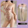 Lace Deep V Embroidery Suspender Inside with Onesie Backless Retro Floral Sexy Strap Splicing Mesh Flower