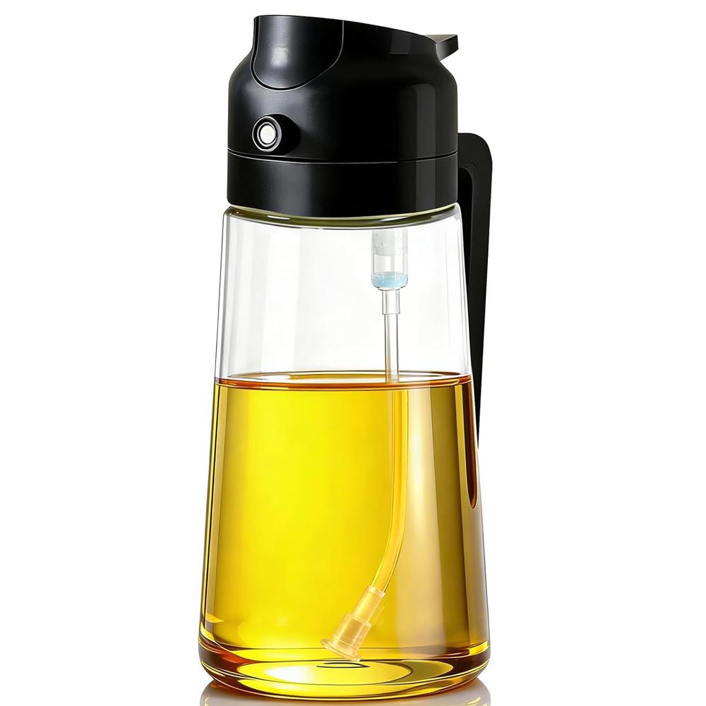 470ml Glass Olive Oil Sprayer for Cooking – 2 in 1 Olive Oil Dispenser Bottle for Kitchen Gadgets and Air Fryer Accessories