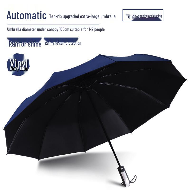 Customized Men's 10-Rib Automatic Sun & Rain Triple Folding Umbrella