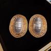 Gold Oval Metal Pearl Earrings Vintage Geometric Exaggerated Earrings Large Stud Earrings  Gift