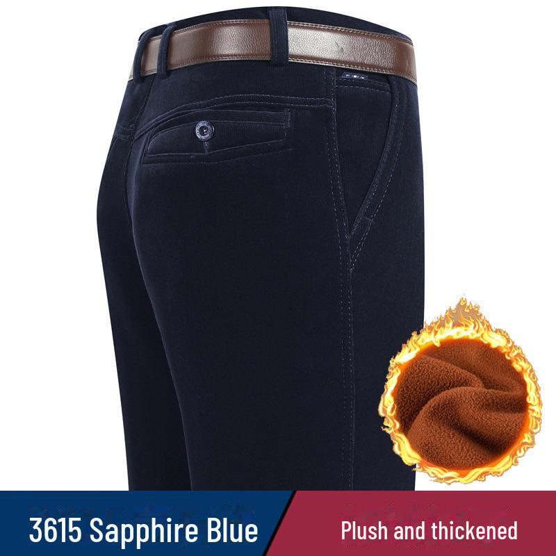 Men's Stretch Corduroy Pants - Middle-Aged, Casual, Loose Fit, Plus Velvet, Thickened for All Seasons