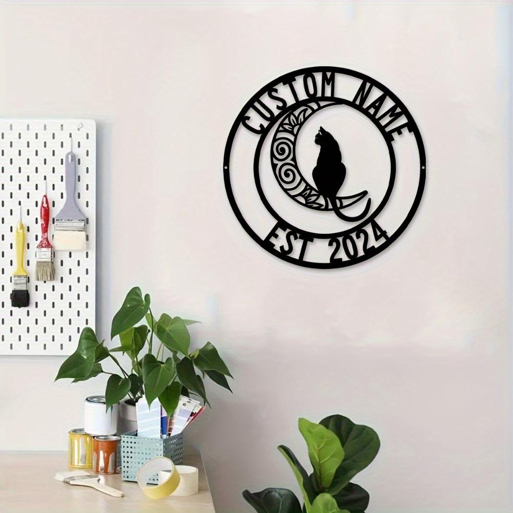 1pc Custom Lunar Cat Metal Wall Art, Personalized Rustic Moon Cat Sign, Home Decor for Lounge, Office & Outdoor Spaces