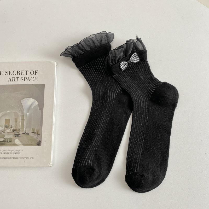 

Spring And Autumn Lace Socks Children S Thin Hollow Tube Socks Ballet Women S Socks Japanese College Style Stacking Socks Tide One size fits all чорний