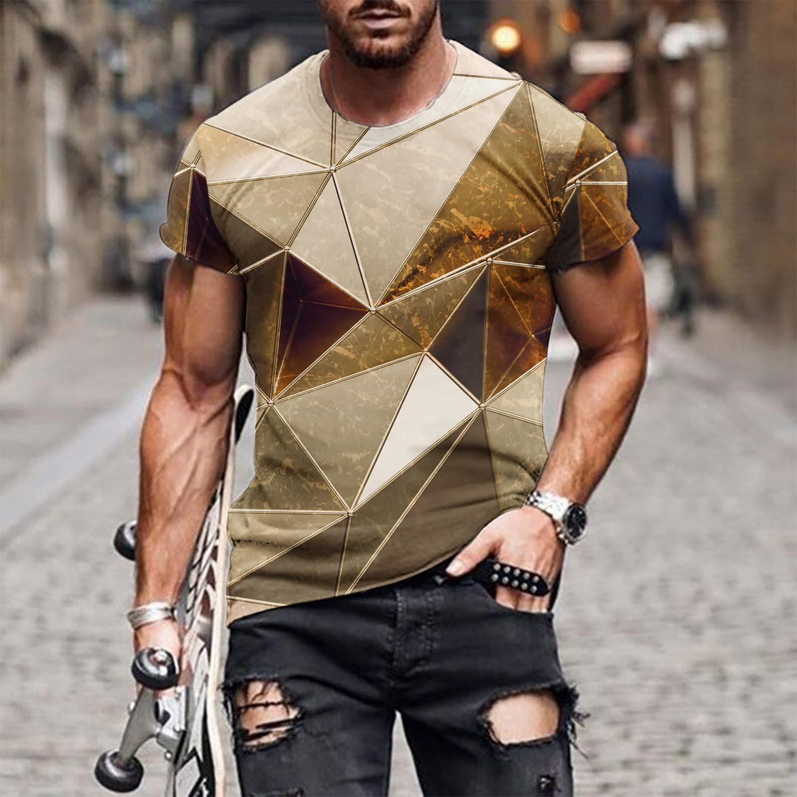 

Повседневная футболка с короткими рукавами в европейском и американском стиле с круглым вырезом в этническом стиле и принтом в стиле ретро L золотой