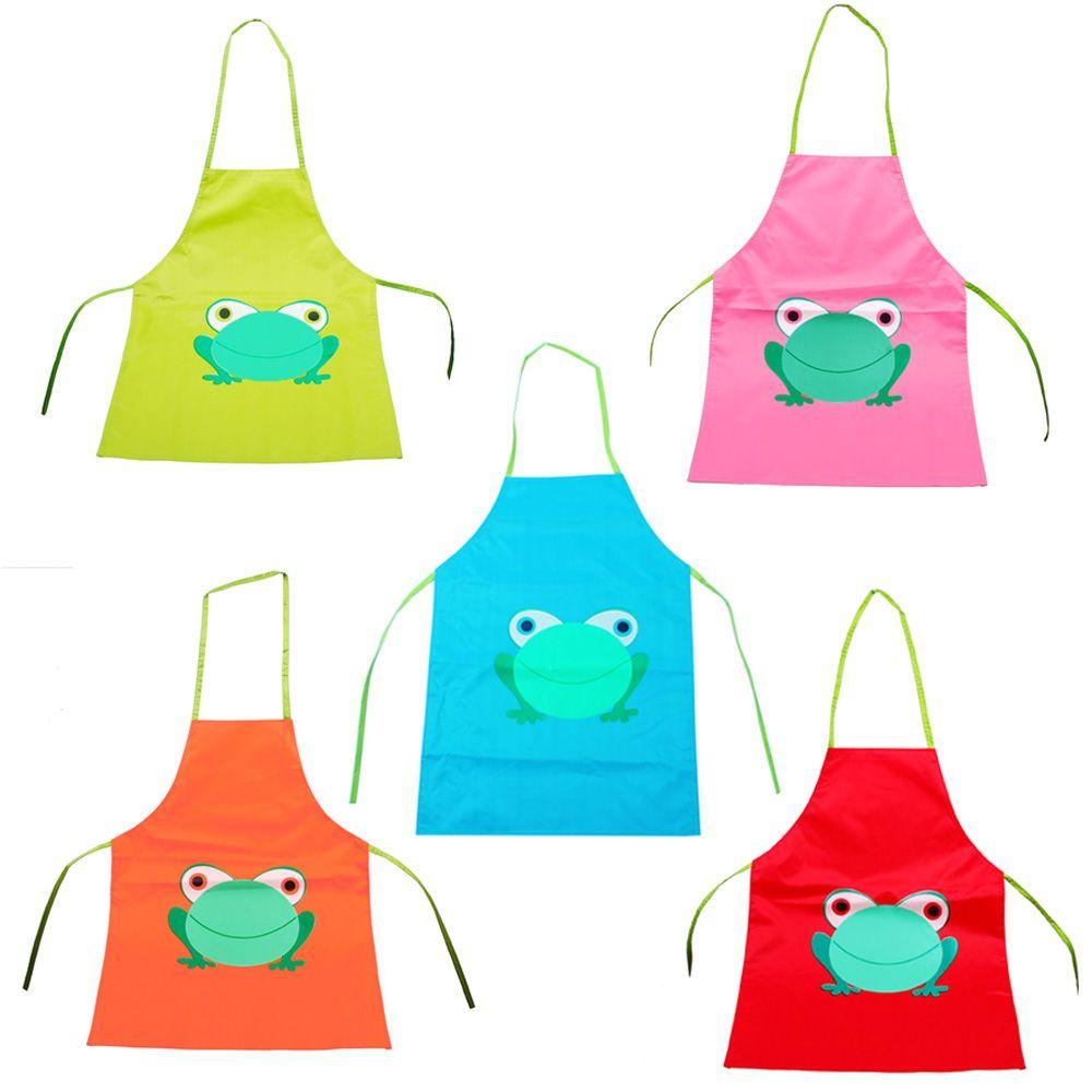 Toddlers Five Colors Painting Cute Kids Cooking Drink Apron Frog Design Children Waterproof