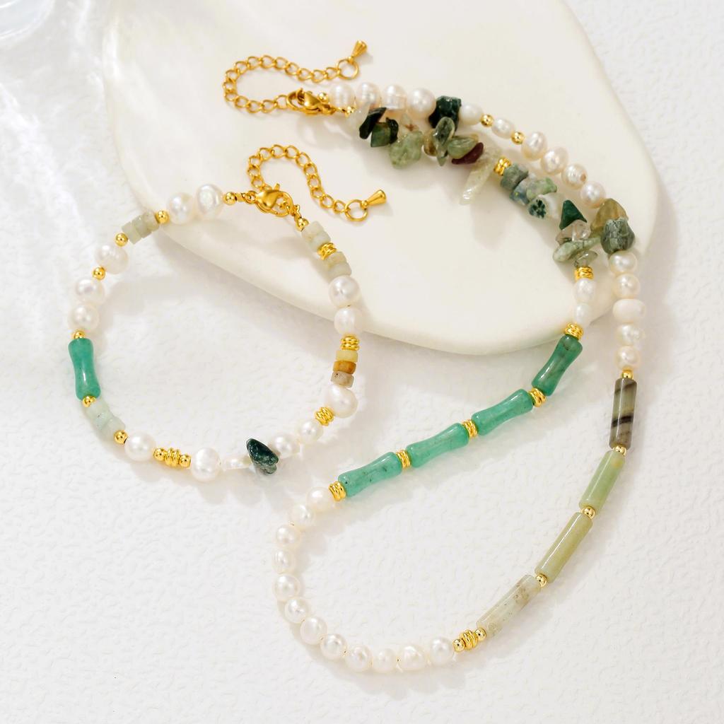 Aventurine Pearl Dopamine Color Luxury Necklace & Bracelet Set