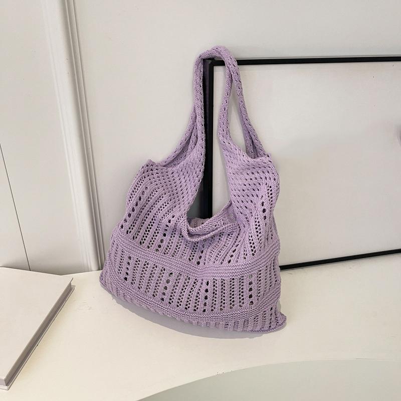 Hollow Knitted Crochet Handbags Beach Lightweight Students Shoulder Casual Tote Female Shopping Woven Bags For Women Girls AVE