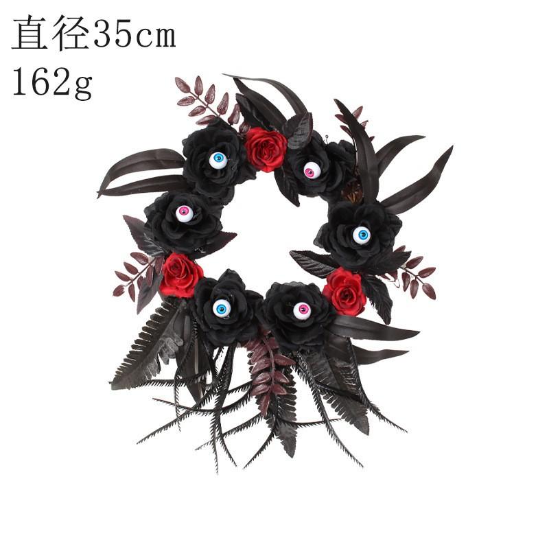 Halloween Decorative Wreath With Fake Roses Eyeballs Dried Branches Door Hanging Horror Party Prop