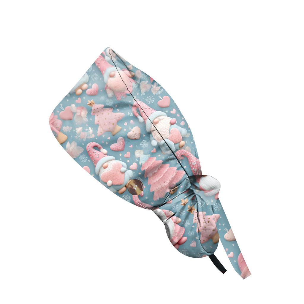 Christmas Cartoon Printed Medical Surgical Ponytail Cap Nurse Hair Care Baotou Scrub Cap Beauty Salon Nursing Hats for Men Women