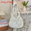 Polyester Lace Floral Shoulder Bag With Ruffled Straps And Bow For Daily Use